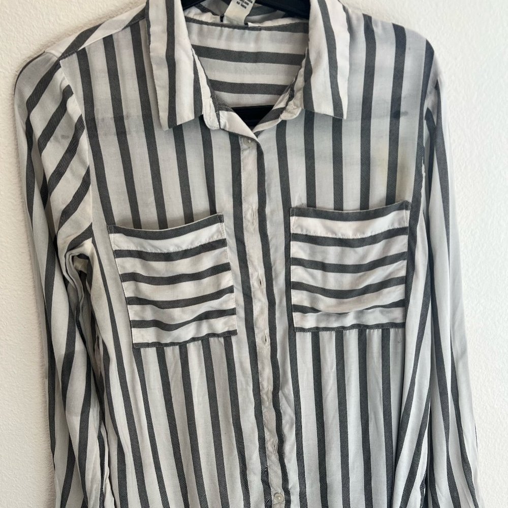 Gray and White Striped Button Down